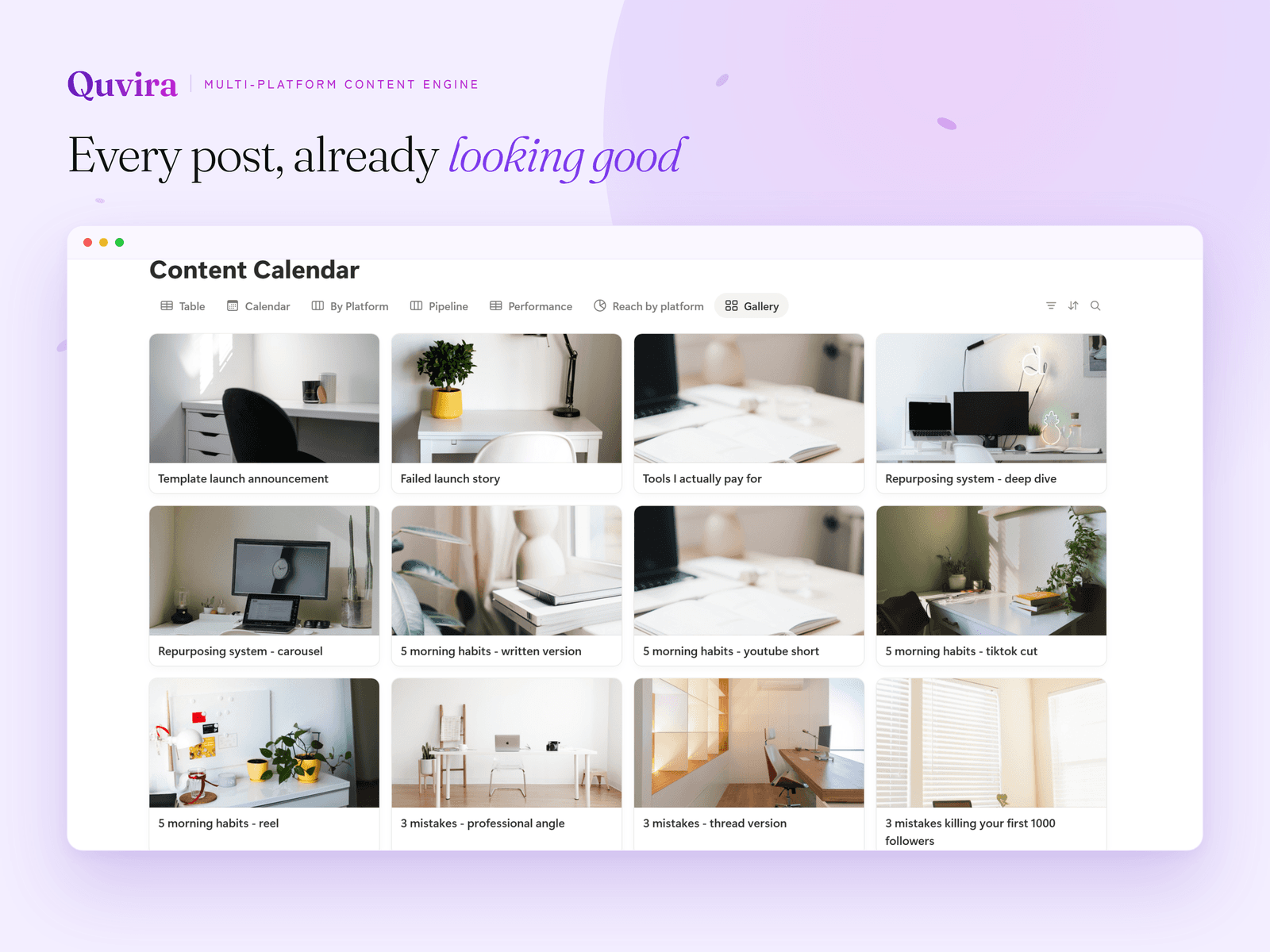 Multi-Platform Content Engine Notion template - content calendar, idea bank and performance dashboard
